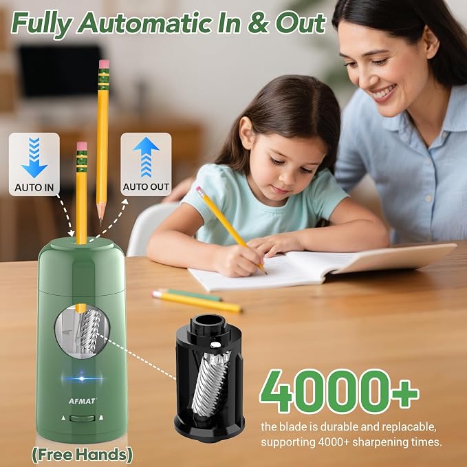 AFMAT Electric Pencil Sharpener, Rechargeable Fully Automatic Pencil Sharpener - Image 2