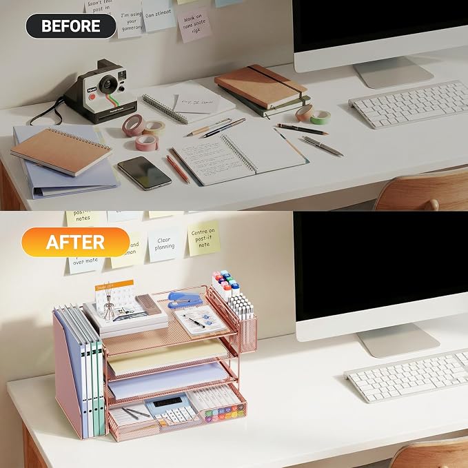 OPNICE Desk Organizer with Drawer & Pen Holder, Office Desk Accessories and - Image 2