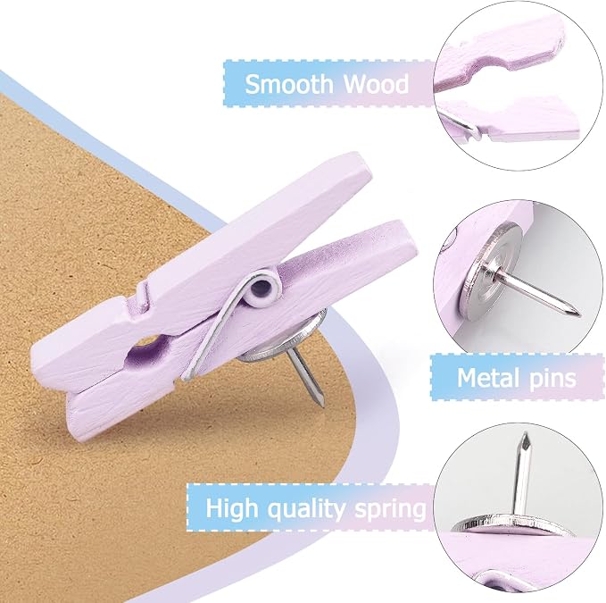 50 PCS Wooden Clips Push Pins Tacks - Image 4