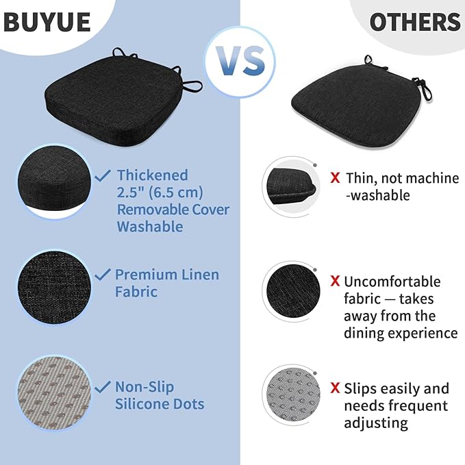 BUYUE Thickened 2.5" Dining Chair Cushions Set of 4, U-Shape High Density Foam - Image 6