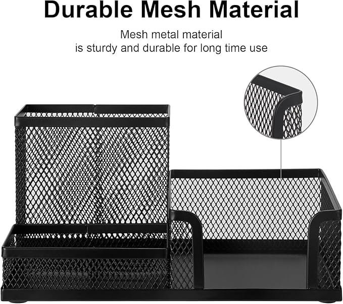 Comix Mesh Pen Pencil Holder Desk Organizer, 3 Compartment Wire Desktop Pen - Image 4