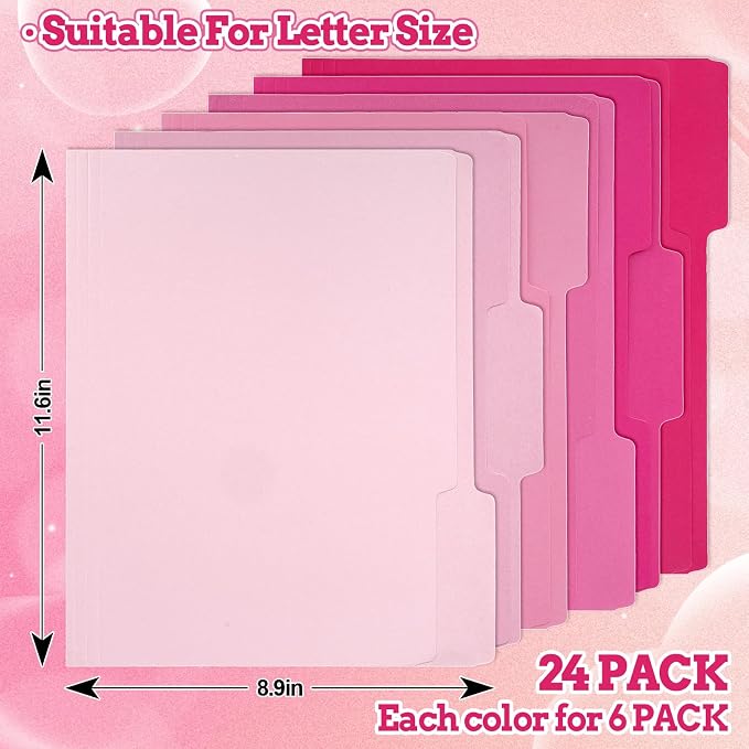 Whaline 24 Pack Hot Pink File Folders Letter Size 6 Colors Gradient Pink File - Image 2