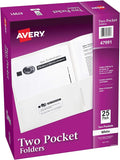 Avery Two Pocket Folders, Holds up to 40 Sheets, Business Card Slot, 25 White by Avery