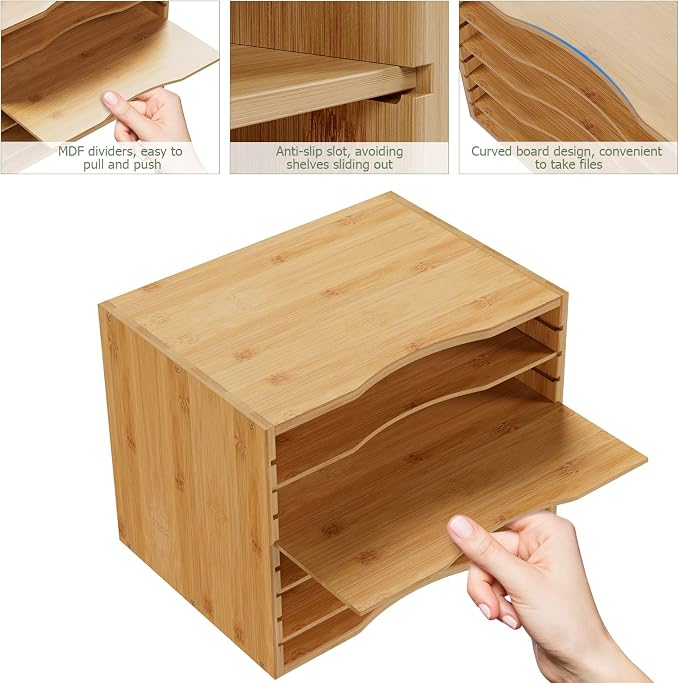 Bamjoy Bamboo 5 Tier Desktop Organizer, Paper Organizer Mail Sorter, File - Image 4