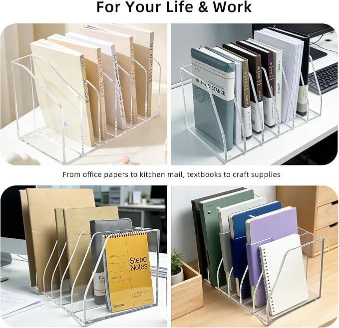 Acrylic Magazine File Holder, 6 Vertical Compartments Desk Document Sorter - Image 8