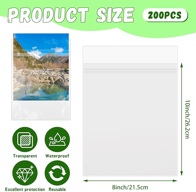VOKOY 200 Pack 8 3/8 x 10 1/8 inches Crystal Clear Sleeves Storage Bags - Image 2