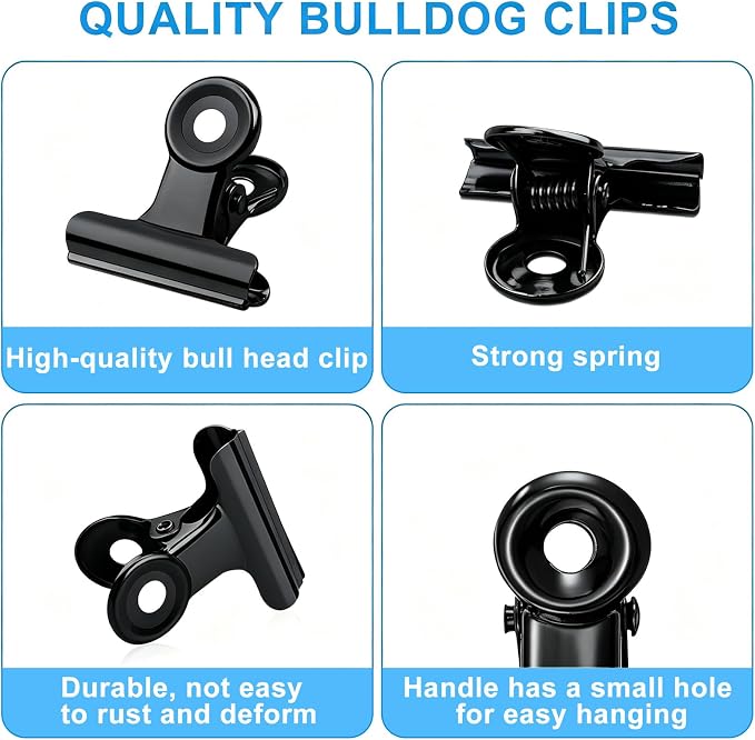 60 Pcs Metal Bulldog Clips, Mini Metal Hinge Clip Tiny Bull Binder Paper Clamp - Image 3