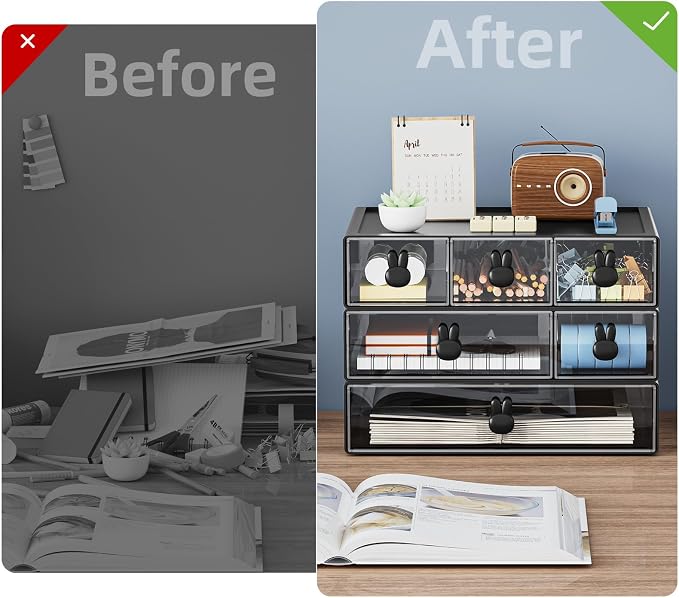 Marbrasse Desk Organizer with 6 Drawers, 3 Tier Stackable Storage Drawers - Image 6