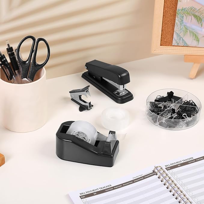 SKYDUE Black Office Supplies Set, Tape Dispenser, Binder/Paper Clips and - Image 6