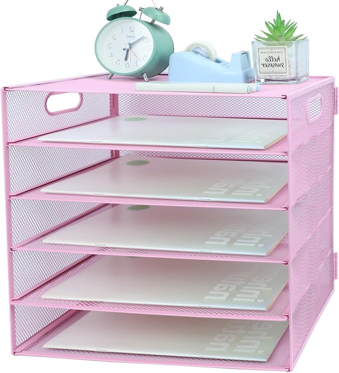 5 Tier Lettrer Tray Organizer, Metal Mesh Desk File Organizer by ideallife