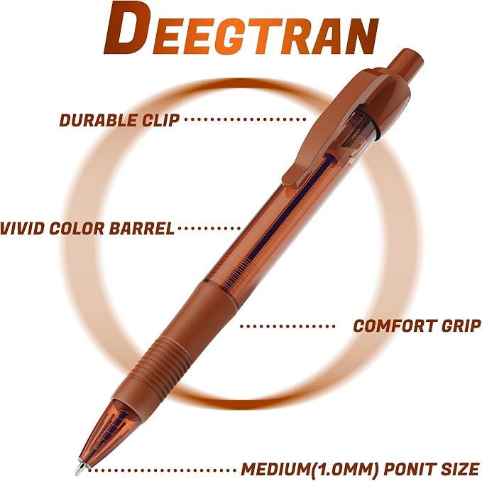 deegtran Pens Bulk, 30 Pack No Bleed Brown Ink Click Pens - Image 2