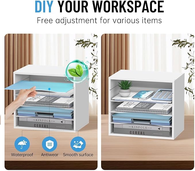 5-Tier Wood Desk Organizer, Paper Tray Organizer - Image 4