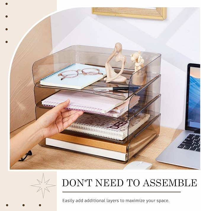 Harloon 4 Tier Clear Gray Acrylic Paper Organizer Letter Tray, Aesthetic - Image 3