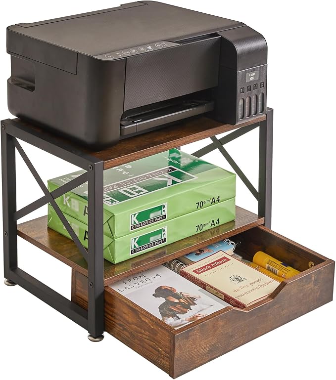 IBUYKE 2 Tier Desktop Printer Stand, Wooden Printer Stand - Image 3