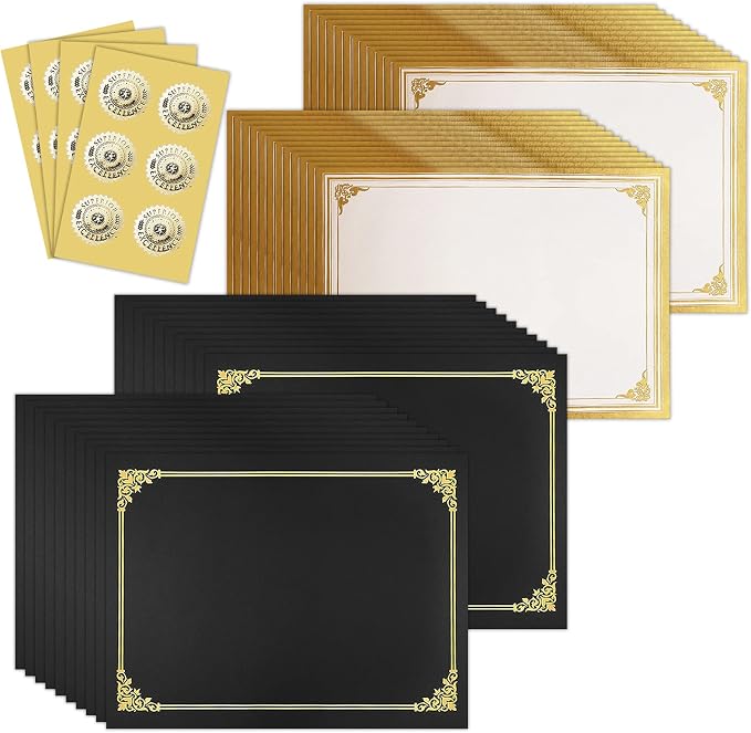 SUNEE 75pcs Certificate Kit, Includes 25pcs Black Certificate Holders & 25pcs by SUNEE