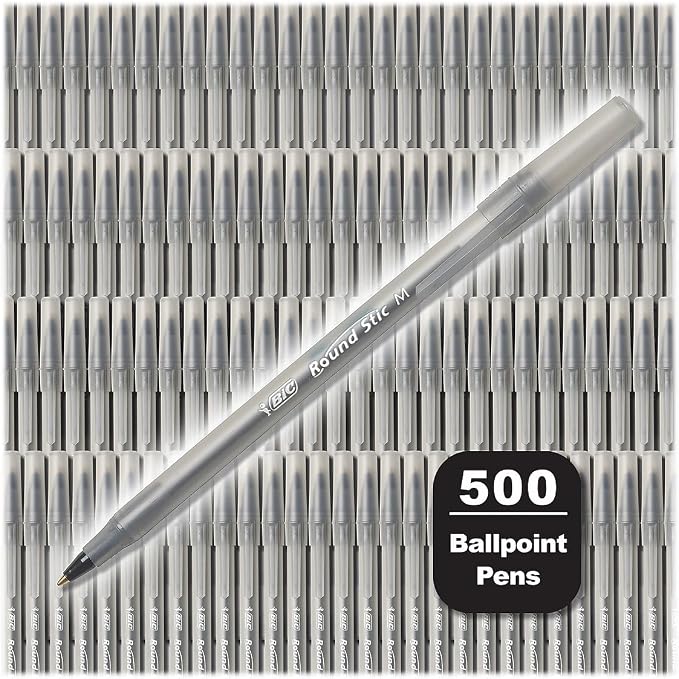 BIC Round Stic Xtra Life Black Ballpoint Pens, Medium Point, 500-Count Pack of - Image 2