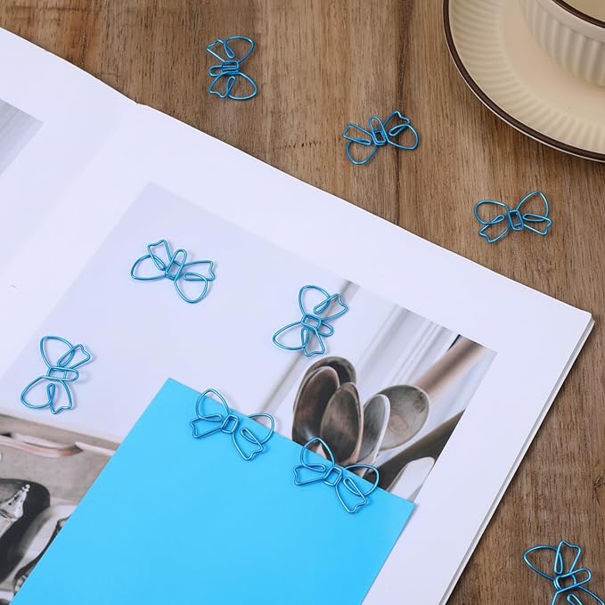 100PCS Blue Paper Clips, Ymapinc Metal Bow Paper Clips, Cute Paperclips - Image 4