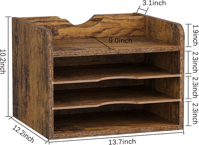 Snughome Vintage Wood File Organizer Desktop, 13.4’’ Document Letter Mail Tray - Image 5