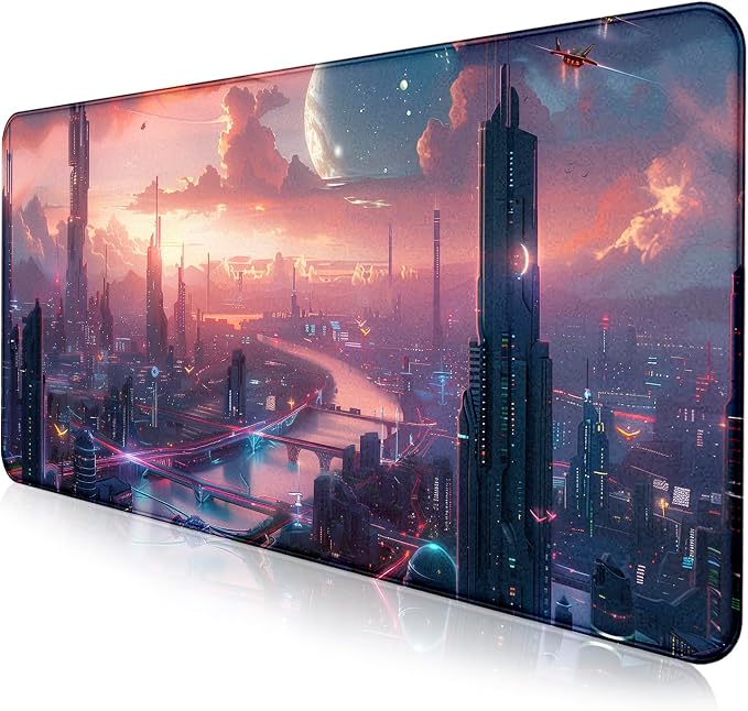 Digital Night Scene Office Art Desk Mat, Female Learning Computer Mouse Mat | by LQFIWSS