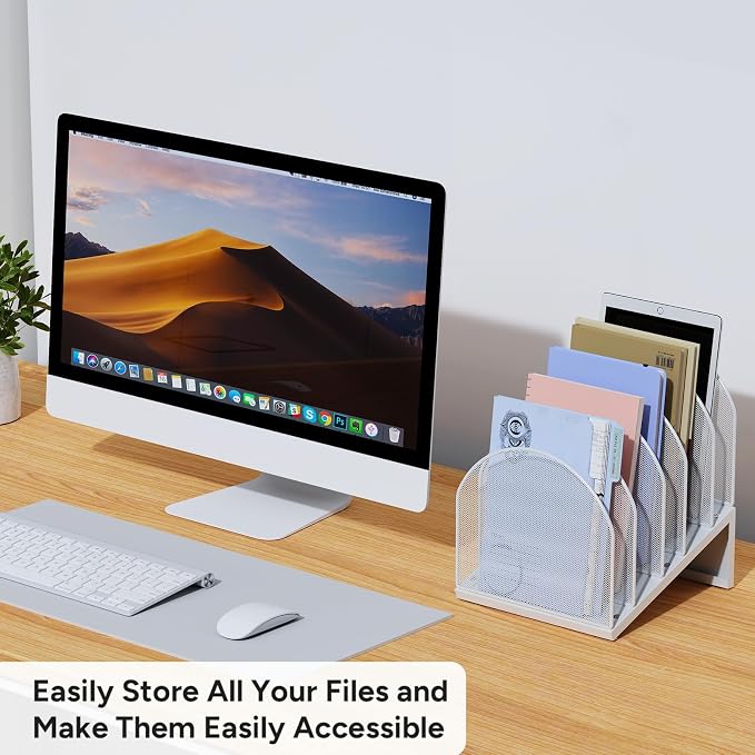 5-Section Desk File Organizer, Metal Mesh Folder Organizer - Image 5