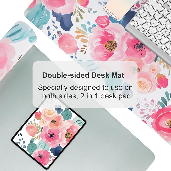 Colorful Star Large Mouse Pad, Women Girls Flowers PU Leather Waterproof Desk - Image 5