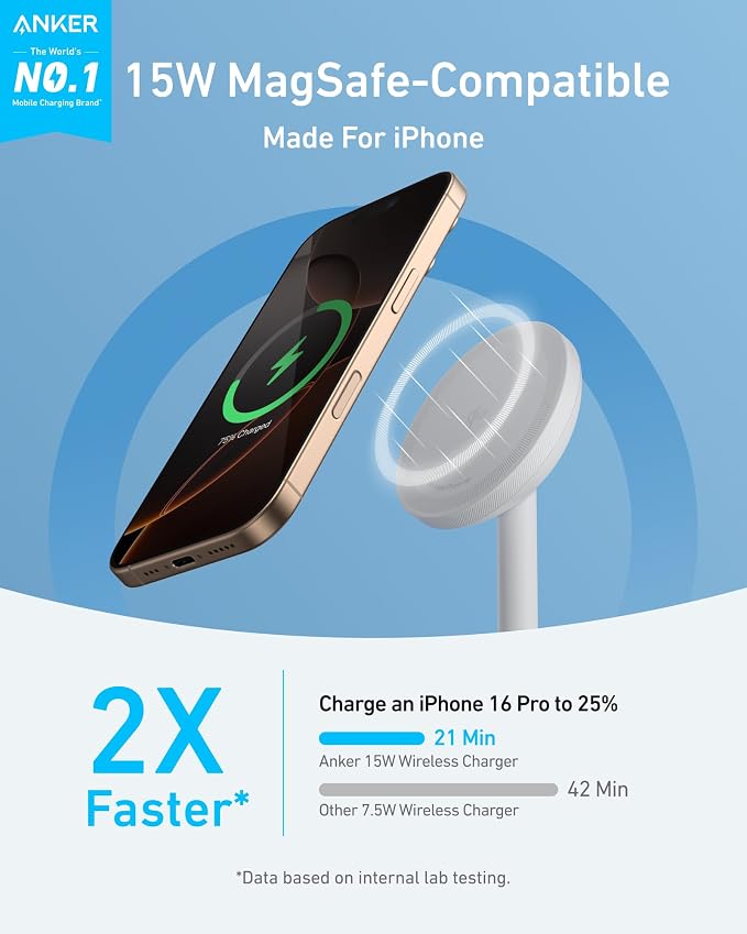 Anker MagGo iPhone 17 MagSafe Charger Compatible Stand, 15W Fast Magnetic - Image 3