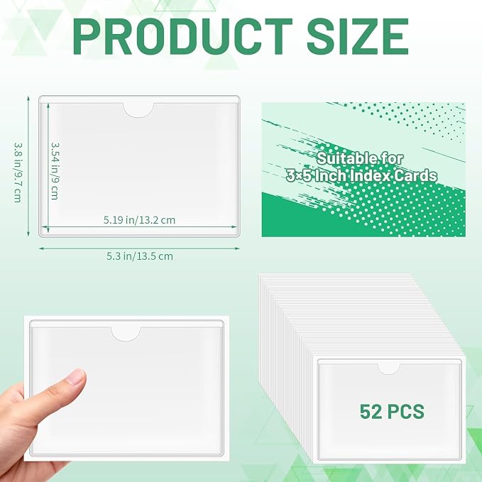 52 Packs 3" x 5" Self Adhesive Index Card Pockets, Library Card Pockets Plastic - Image 2