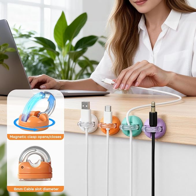 6 Pack 360° Rotatable Magnetic Cable Clips, Under Desk Cable Holder, Acrylic - Image 3