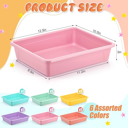 Affrolling 6 Pack Letter Size Flat Storage Tray, Stackable Plastic Organizer - Image 2