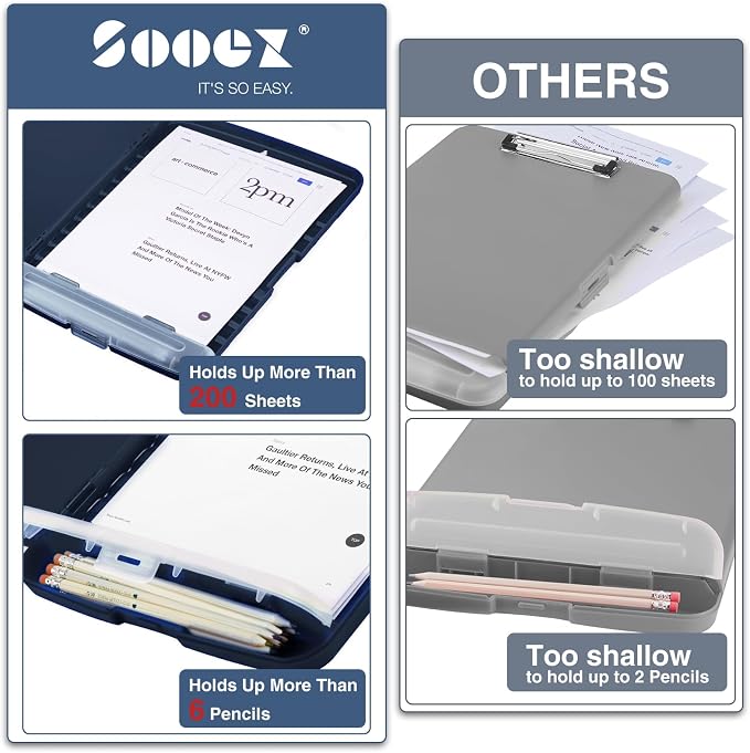 Sooez Clipboard with Storage, Clip Board 8.5 x 11 with Pen Holder, Plastic - Image 3