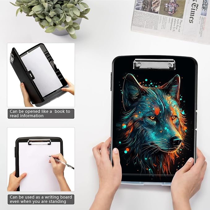 Clipboard with Storage, High Capacity Colorful Wolf Storage Clipboard 9.5x14 - Image 4