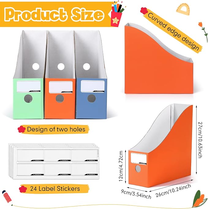 Colarr 12 Pack Cardboard Magazine Holders 12 Colors Magazine Storage Box - Image 2