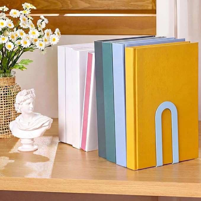 Chunful 6 Pcs Metal Book Ends for Shelves Modern Bookends Decorative Book Shelf - Image 3