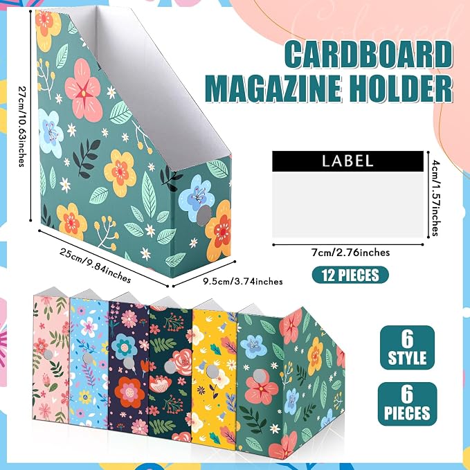 PerKoop 6 Pcs Decorative Magazine File Holders Floral Foldable File Folders - Image 2