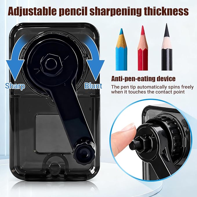 Manual Pencil Sharpener, Labor-Saving Hand Crank Automatic Pen Entry, - Image 3