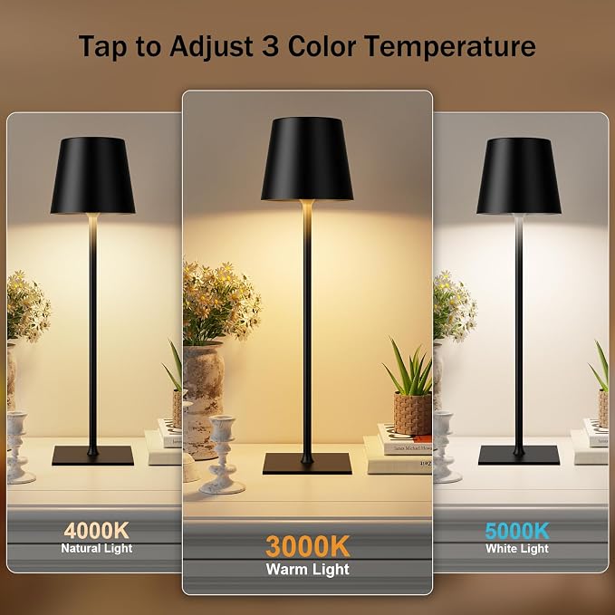 Kakanuo Black Cordless Rechargeable Table Lamp, 2 Pack Portable Desk Lamp - Image 2