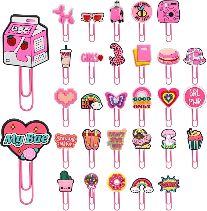 30 PCS Pink Paper Clips Metal Paperclip Large Size Paper Clip Cute Bookmark by Pabucle