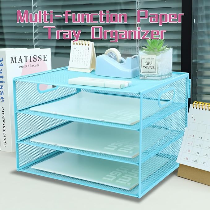 3 Tier Lettrer Tray Organizer, Metal Mesh Desk File Organizer - Image 5