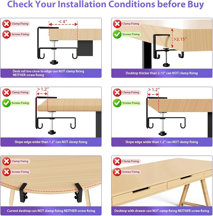 Univivi No Drill Under Desk Cable Management Tray, Clamp/Screw Mount Desk Cable - Image 5