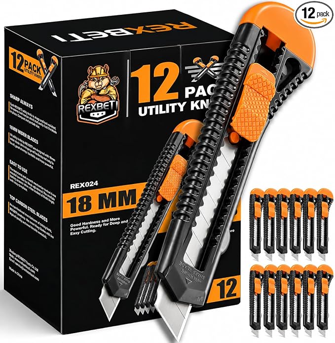 REXBETI 12-Pack Utility Knife, Retractable Box Cutter by REXBETI