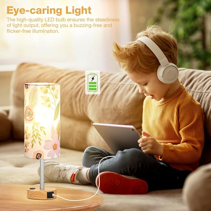 Fenmzee Floral Touch Lamp for Bedroom- 3 Way Dimmable Bedside Lamp USB C A - Image 7