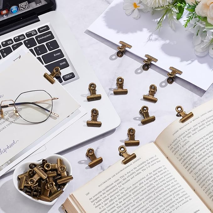 CRASPIRE 35Pcs Bronze Bulldog Clips Vintage Metal Binder Hinge Mini Clips - Image 3