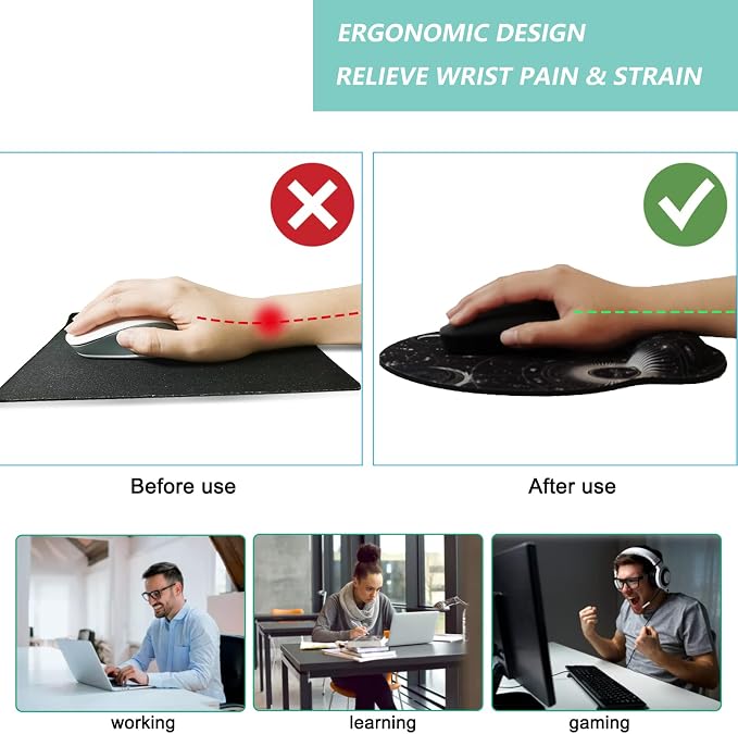 Mouse Pad with Wrist Support, Ergonomic Mouse Pad with Memory Foam Wrist Rest - Image 2