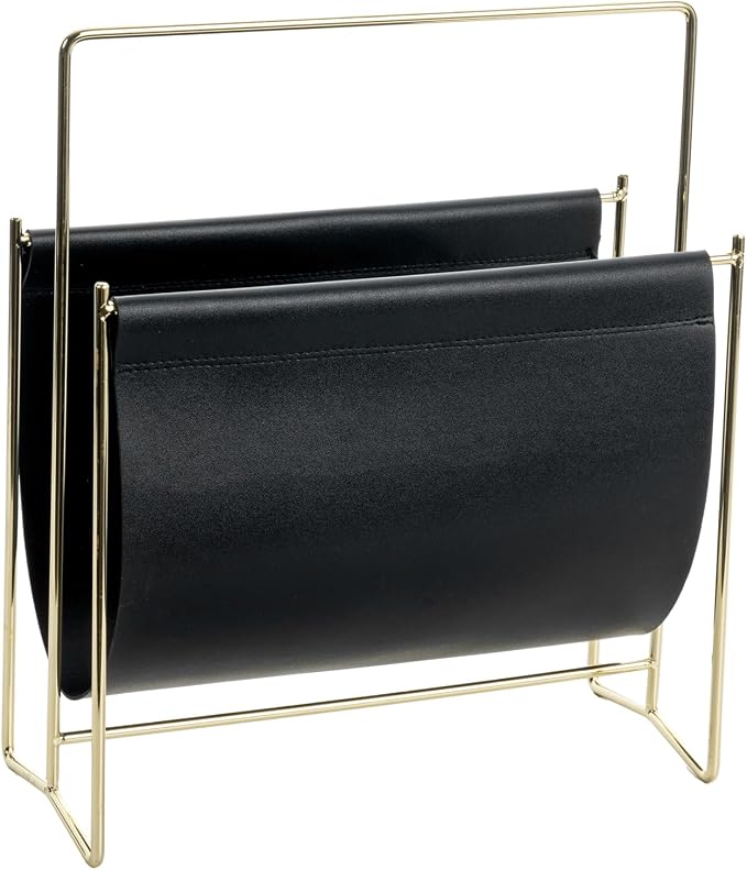 MyGift 13 Inch Modern Black Leatherette Magazine Holder Floor Standing Sling - Image 6