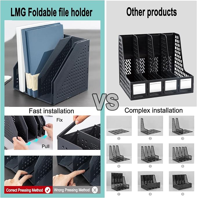 Lemical Magazine Holder 4 Vertical Compartments Collapsible Magazine File - Image 4