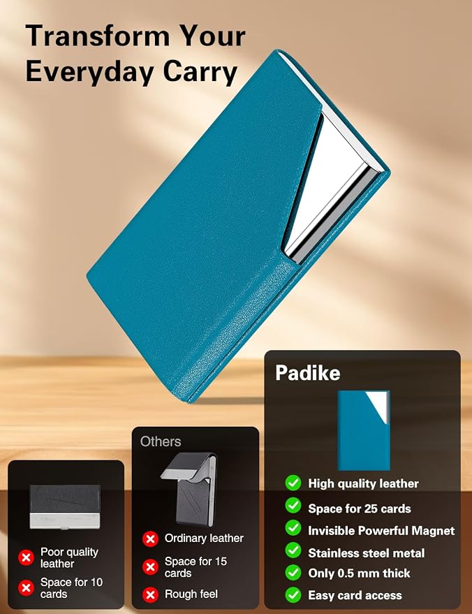 Padike Business Card Holder, Upgraded Leather Business Card Case Pocket Card - Image 2
