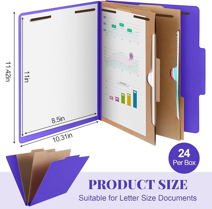 Skyygemm 24 Pcs Classification Folders Letter Size, 2 Pocket Dividers - Image 2