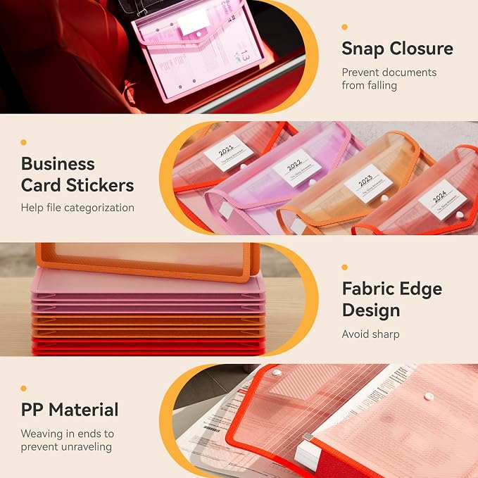 ABC life 6-Pack Plastic Expanding File Folders, Translucent Plastic Envelopes - Image 4