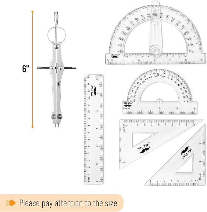 Mr. Pen- Geometry Set, Light Blue, 6 Inch Swing Arm Protractor | Divider - Image 4