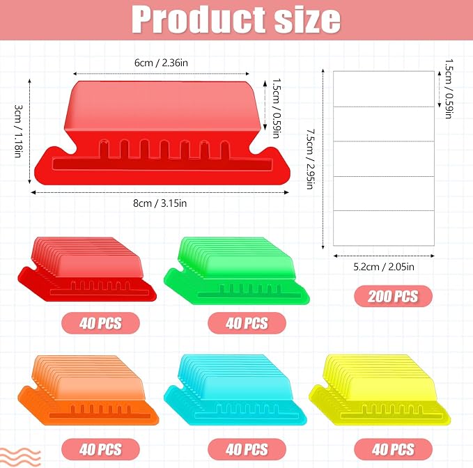 200 Pcs Hanging File Folder Tabs and 200 Pcs 2 Inch Inserts Labels, Plastic - Image 2